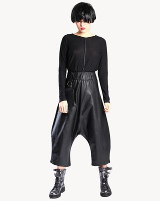 Black Drop-Crotch Pants with Pocket Detail - Women’s Avant-Garde Cropped Pants