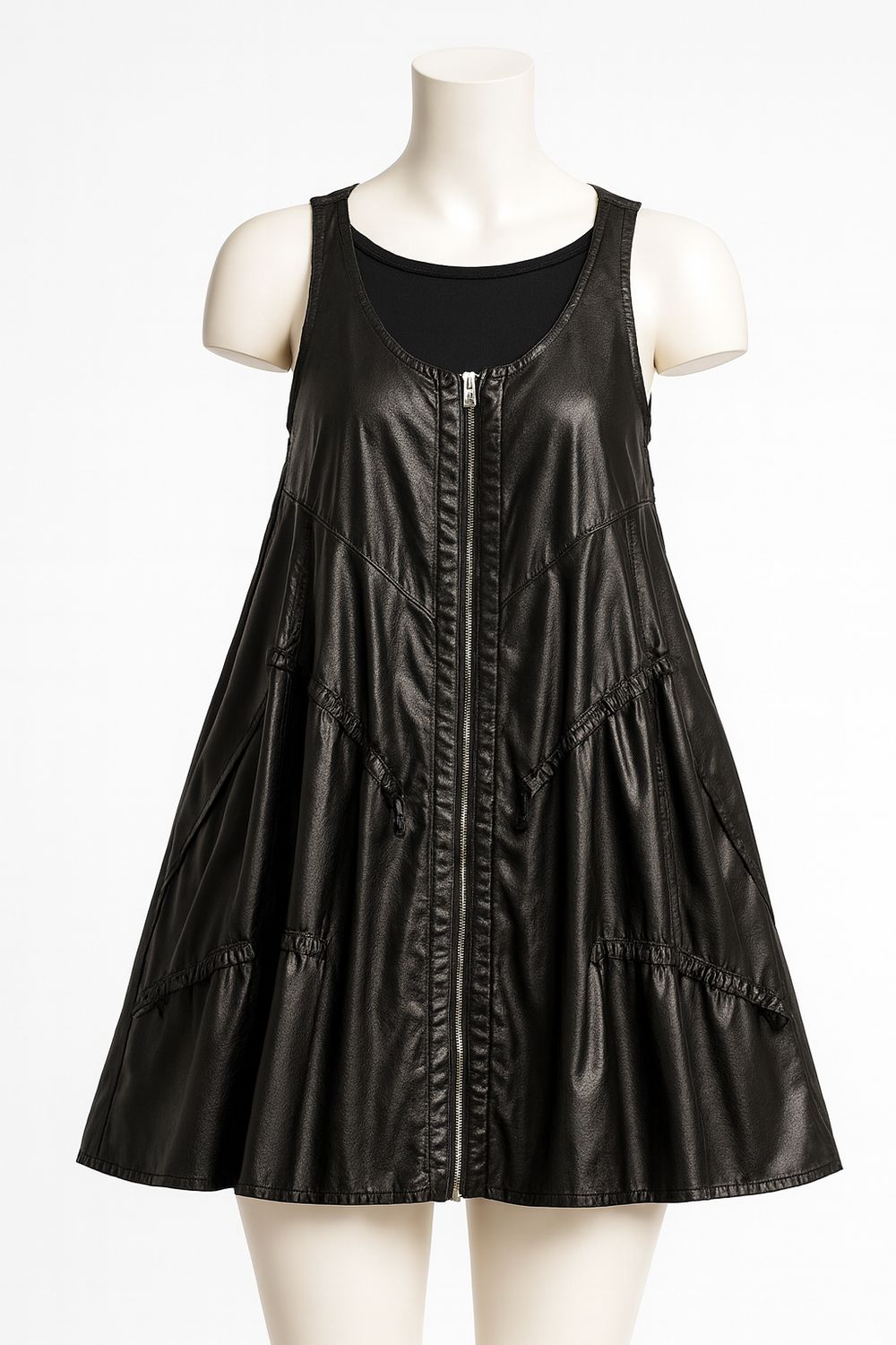 Black Sleeveless Zip-Front Dress - Women’s Zip-Front Faux Leather Dress