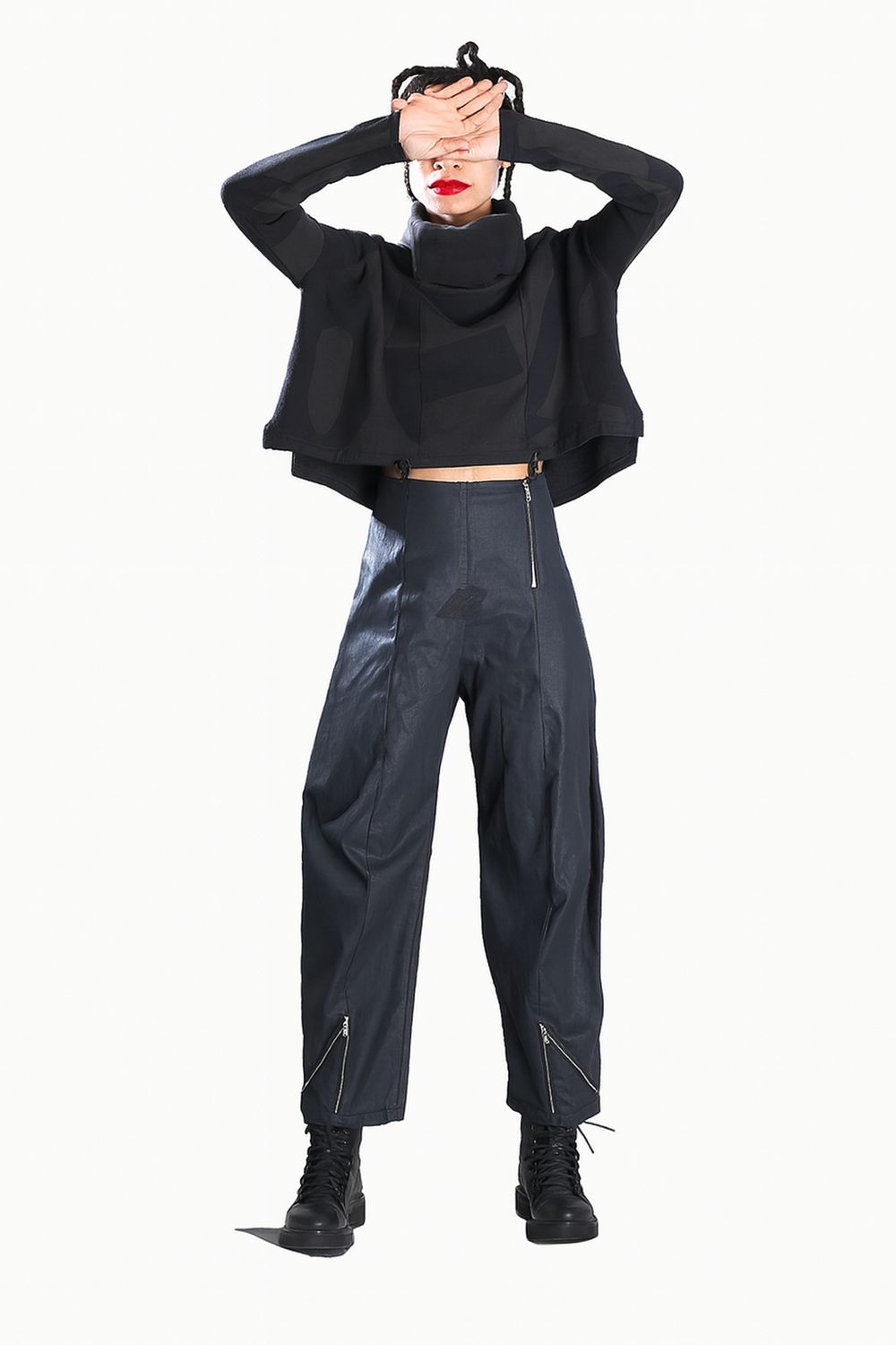 High-Waist Black Zipper Trousers