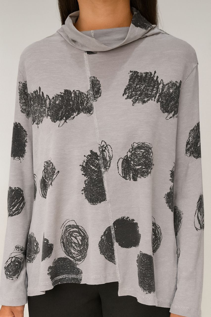Grey Printed Cowl-Neck Top