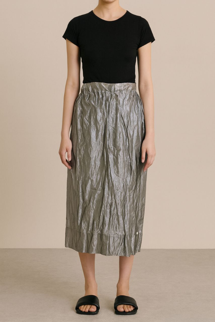 Silver Crinkled Midi Skirt