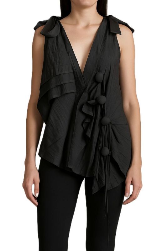 Draped Pleated Sleeveless Vest with Statement Knots