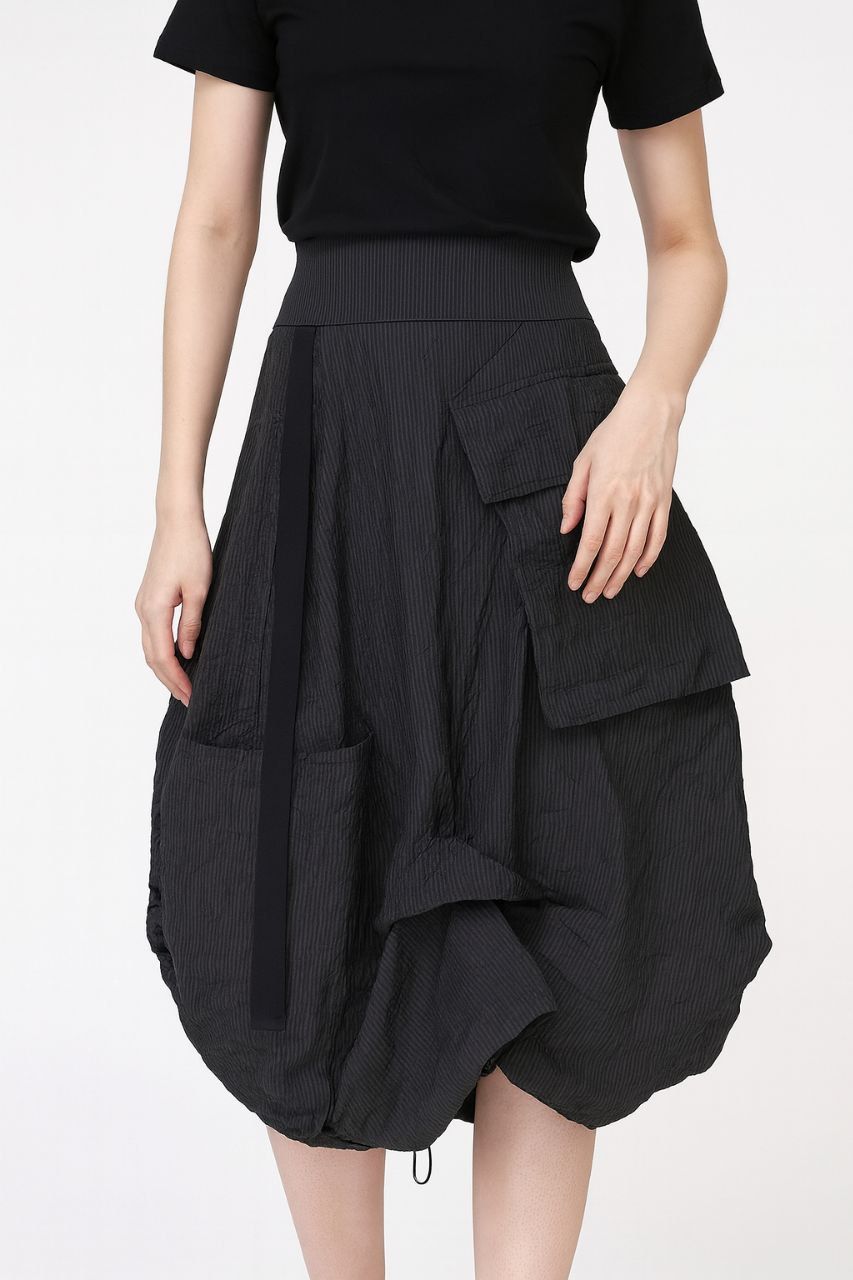 Black Balloon Cargo Skirt with Patch Pockets