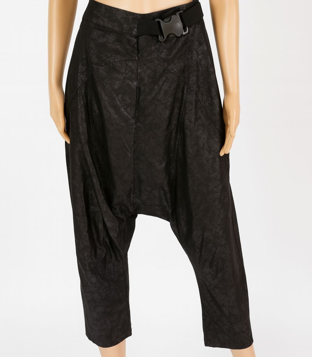 Black Drop-Crotch Belted Pants