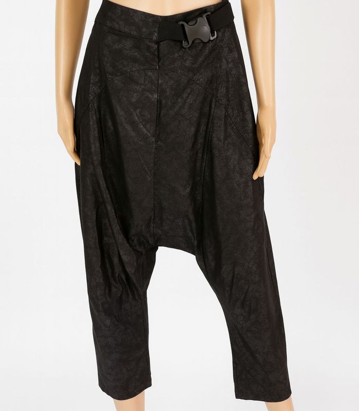 Black Drop-Crotch Belted Pants