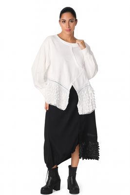 Asymmetrical Ruffle Hem Long Sleeves Blouse