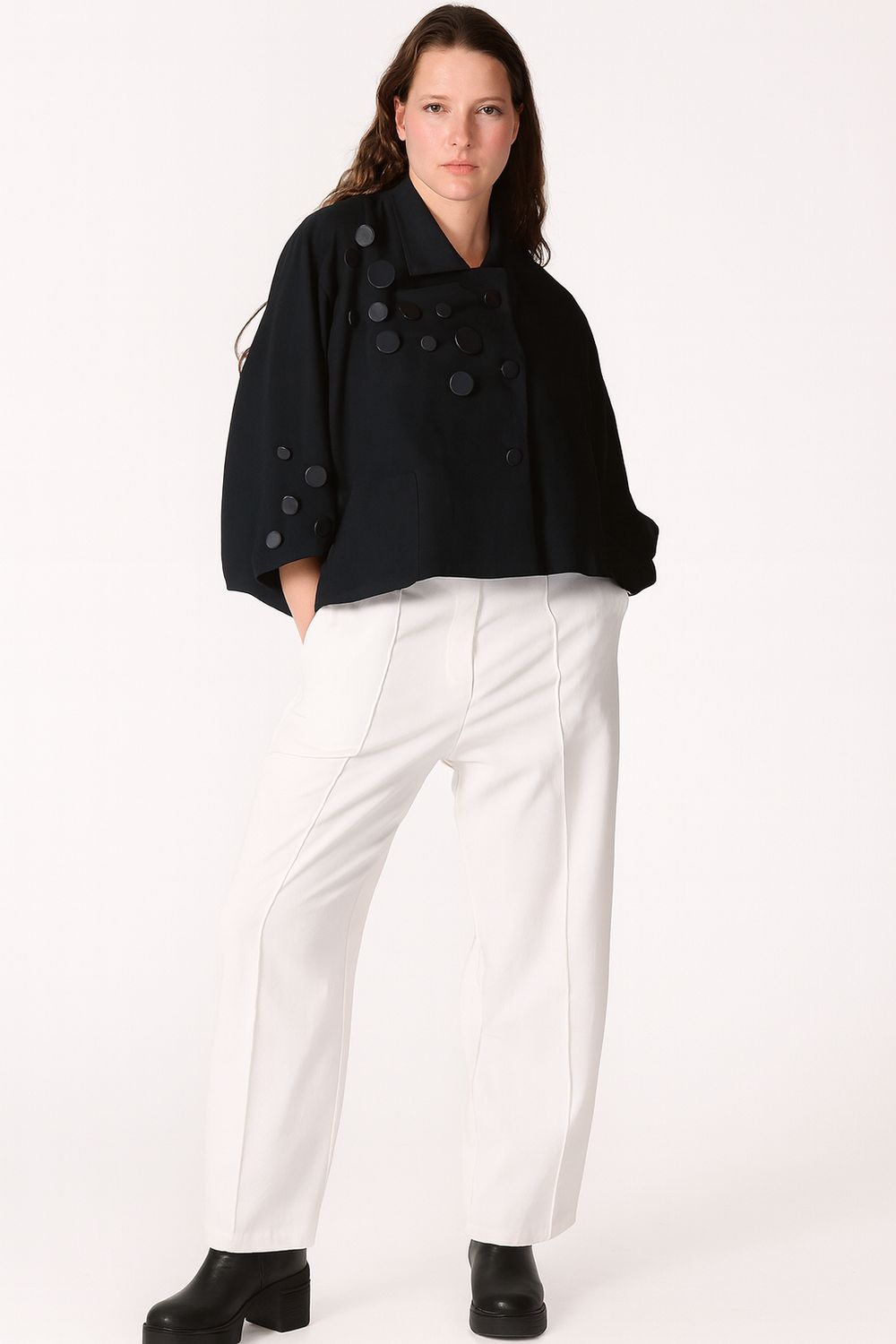 Black Cropped Statement Button Top Blouse