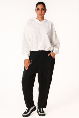 Black Relaxed Fit Pants with Emblem Detail