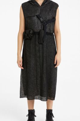 Sheer Black Hooded Mesh Dress with Utility Belt