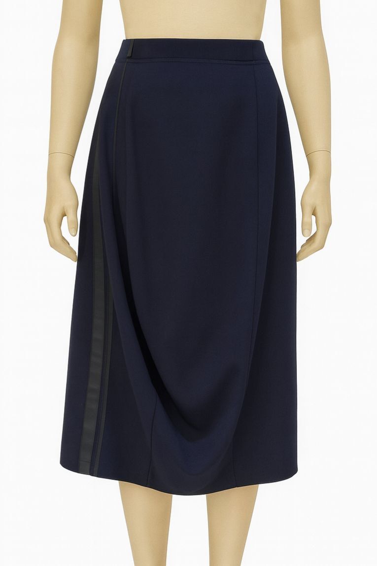 Navy Draped Midi Skirt with Side Detail