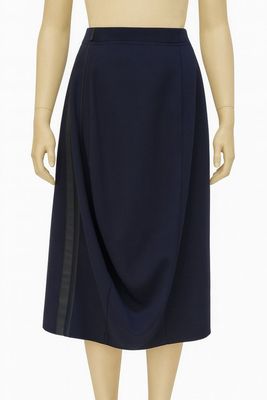 Navy Draped Midi Skirt with Side Detail