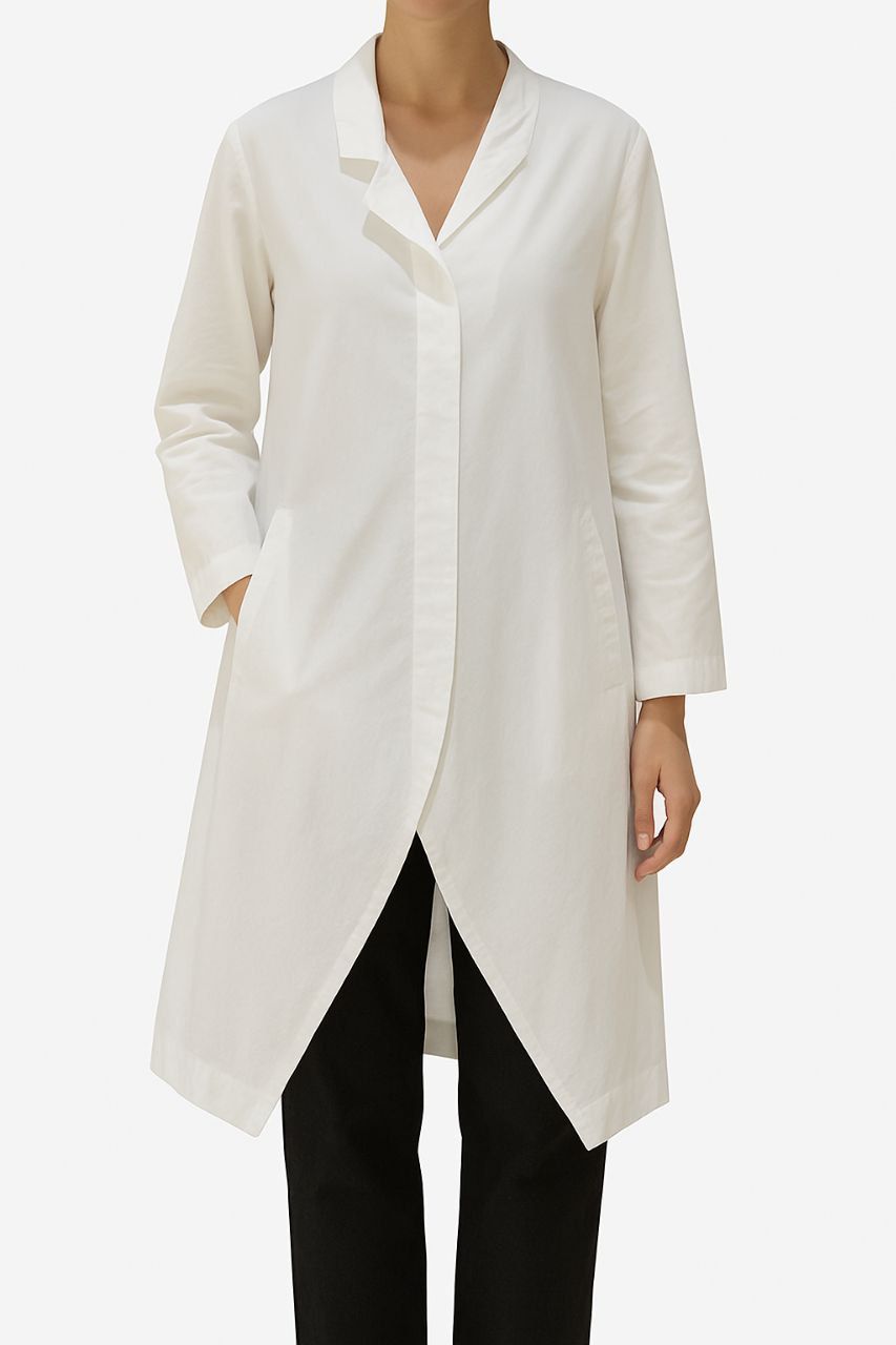 White Longline Shirt Jacket with Overlap Hem
