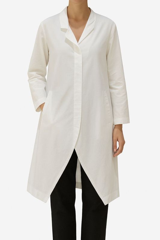 White Longline Shirt Jacket with Overlap Hem