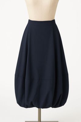 Navy Balloon Midi Skirt with Gathered Hem