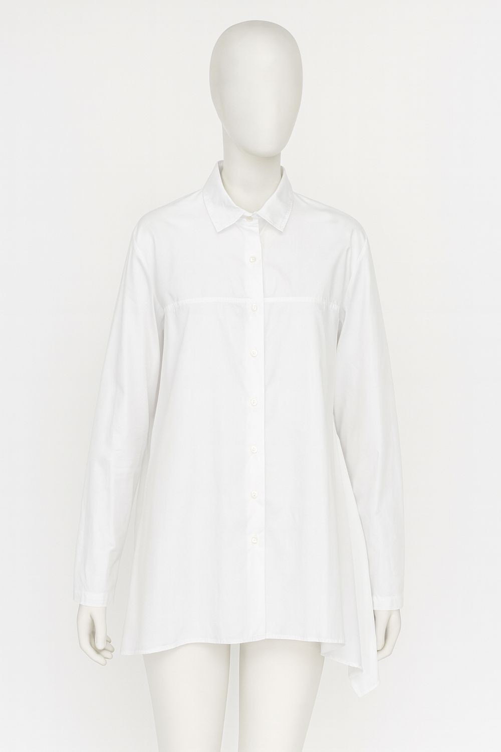 White Longline Button-Down Shirt with Asymmetrical Hem