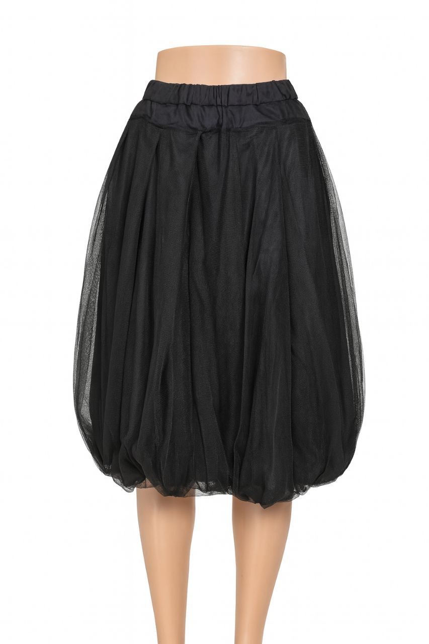 Black Bubble Tulle Midi Skirt