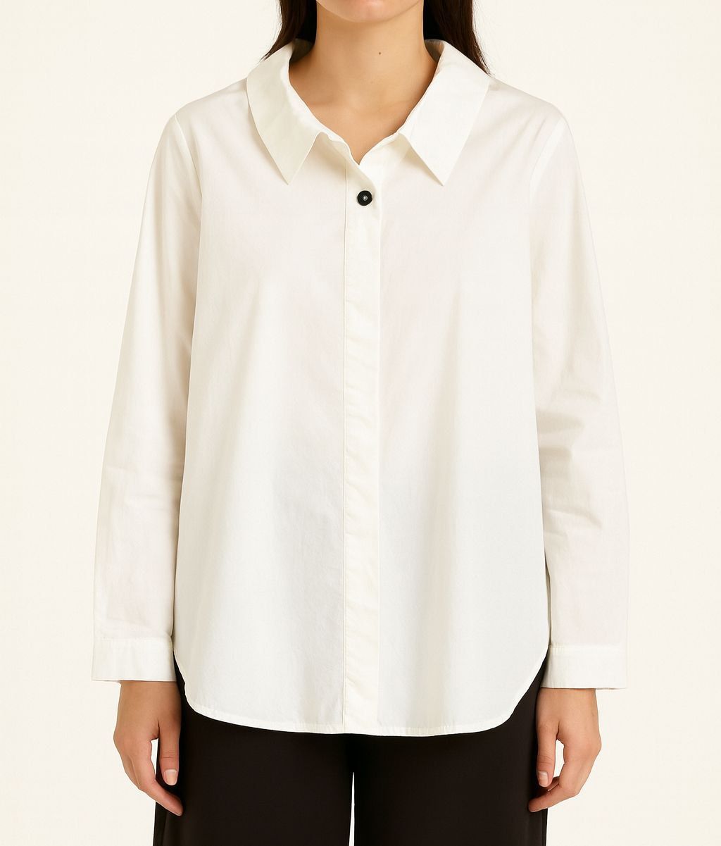 Minimal White Button-Down Shirt with Contrast Detail