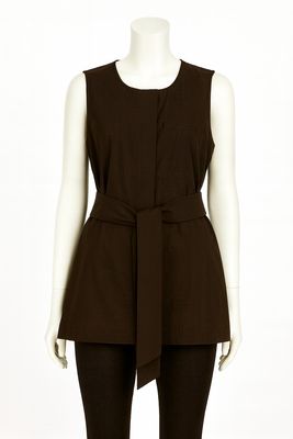 Dark Brown Charcoal Sleeveless Belted Top