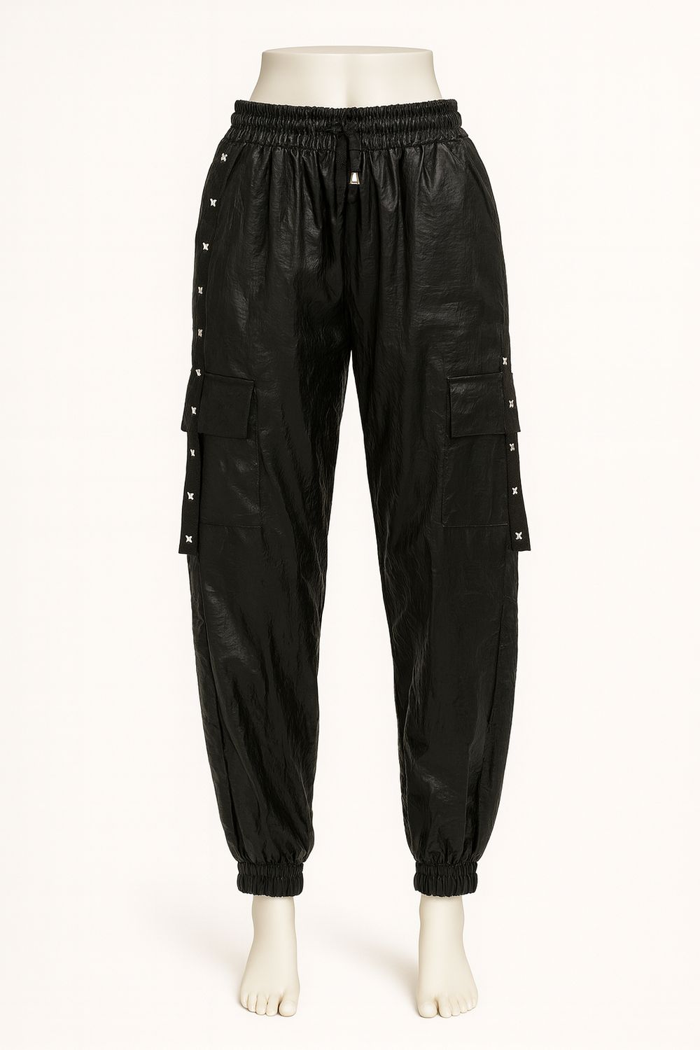 Black Cargo Jogger Pants with Side Pockets