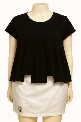 Black Cotton Layered Hem Short Sleeve Top