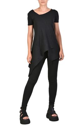 Asymmetrical Hem Black Cotton T-Shirt