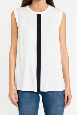 White Sleeveless Top with Black Vertical Stripe