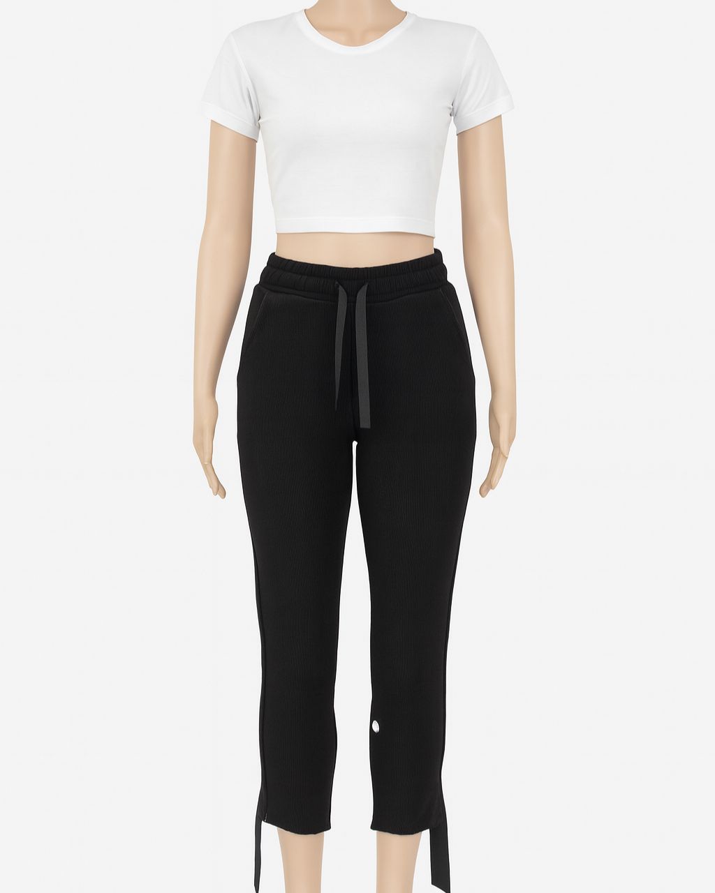 Modart Black Ribbed Drawstring Jogger Pants