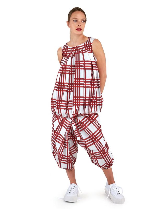 Red &amp; White Plaid Sleeveless Cotton Top