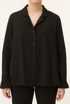 Black Button-Up Jacket with Ruffle Cuff Detail