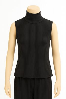 Black Ribbed Sleeveless Turtleneck Top
