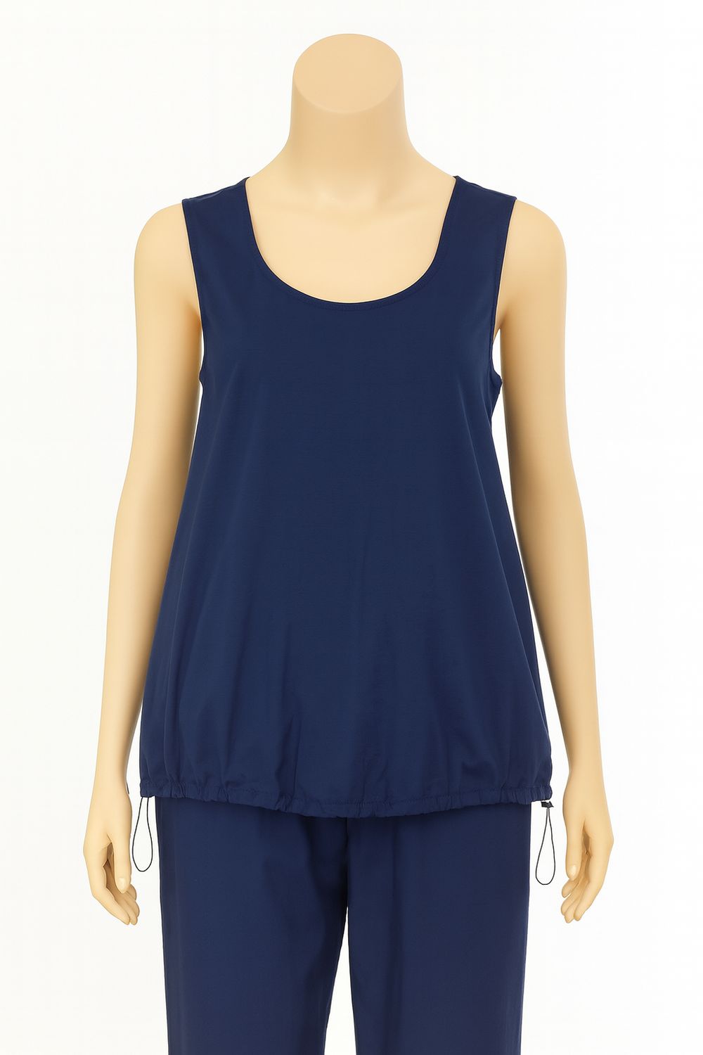 Navy Sleeveless Tank Top with Adjustable Hem