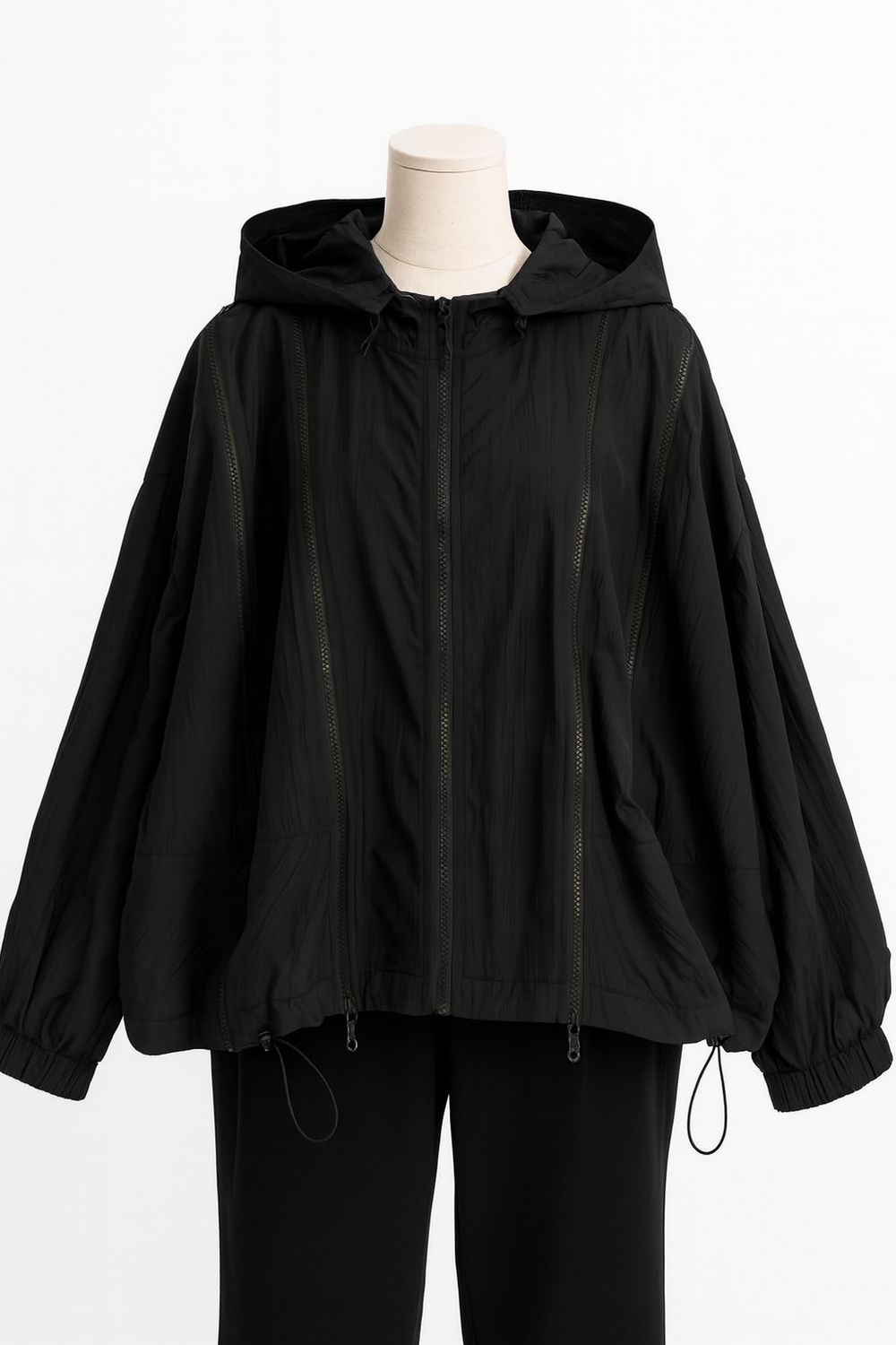 Oversized Black Hooded Zip-Up Jacket