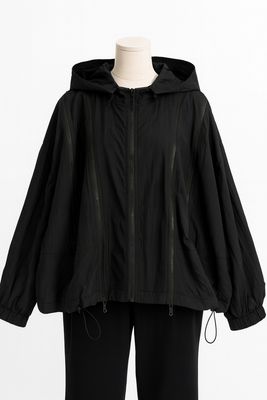 Oversized Black Hooded Zip-Up Jacket