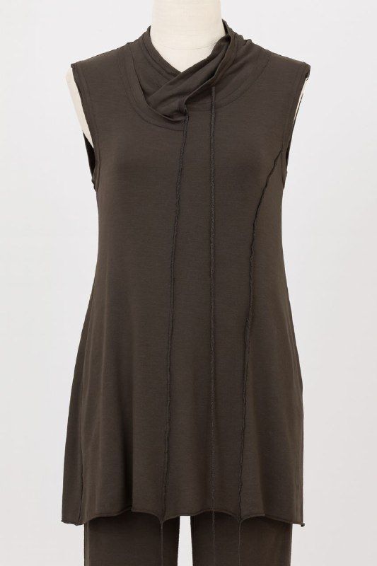 Olive Sleeveless Draped-Neck Top