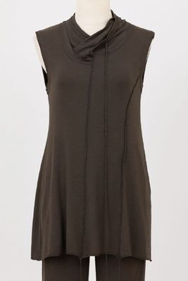 Olive Sleeveless Draped-Neck Top