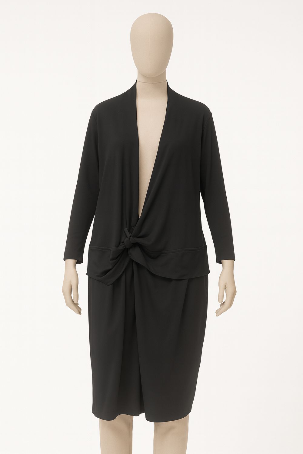 Black Draped Tie-Front Longline Jacket