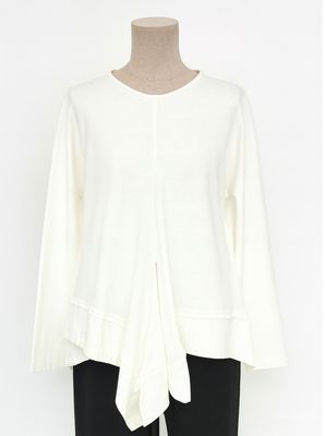 White Asymmetrical Hem Long Sleeve Top