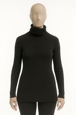 Black High-Neck Pleated Long-Sleeve Top