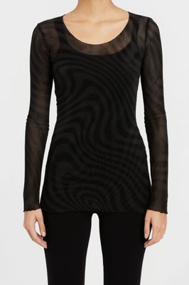 Sheer Mesh Long-Sleeve Mini Dress