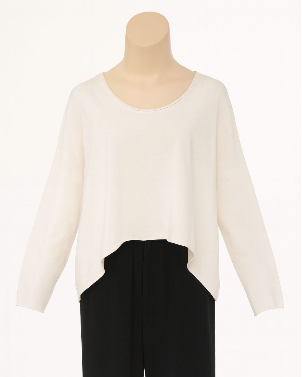 White Asymmetrical Hem Long-Sleeve Top