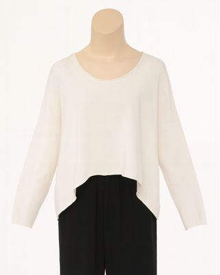 White Asymmetrical Hem Long-Sleeve Top