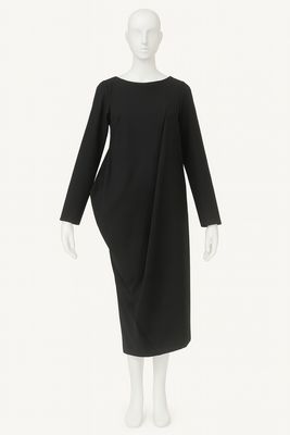 Black Asymmetrical Drape Long-Sleeve Dress