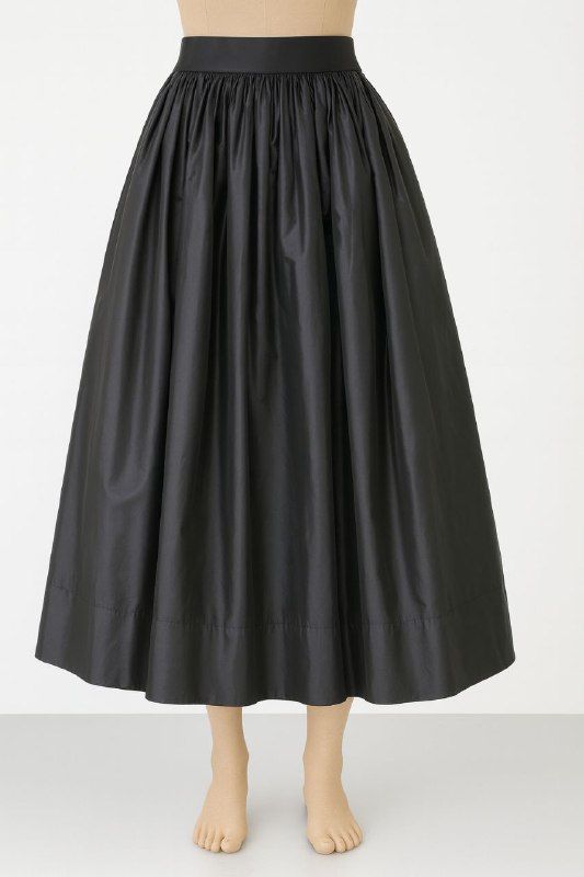 Black Pleated Midi Skirt with Contrast Waistband
