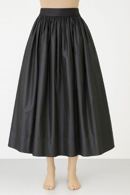 Black Pleated Midi Skirt with Contrast Waistband