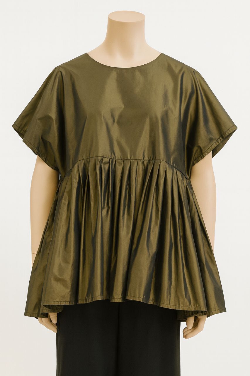 Metallic Olive Pleated Top