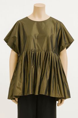 Metallic Olive Pleated Top