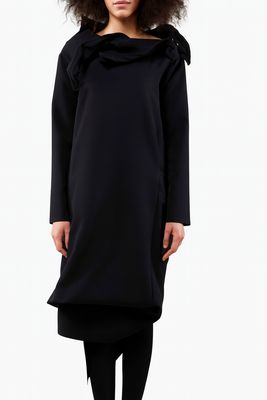 Black Avant-Garde Dress with Sculptural Neckline and Asymmetrical Hem