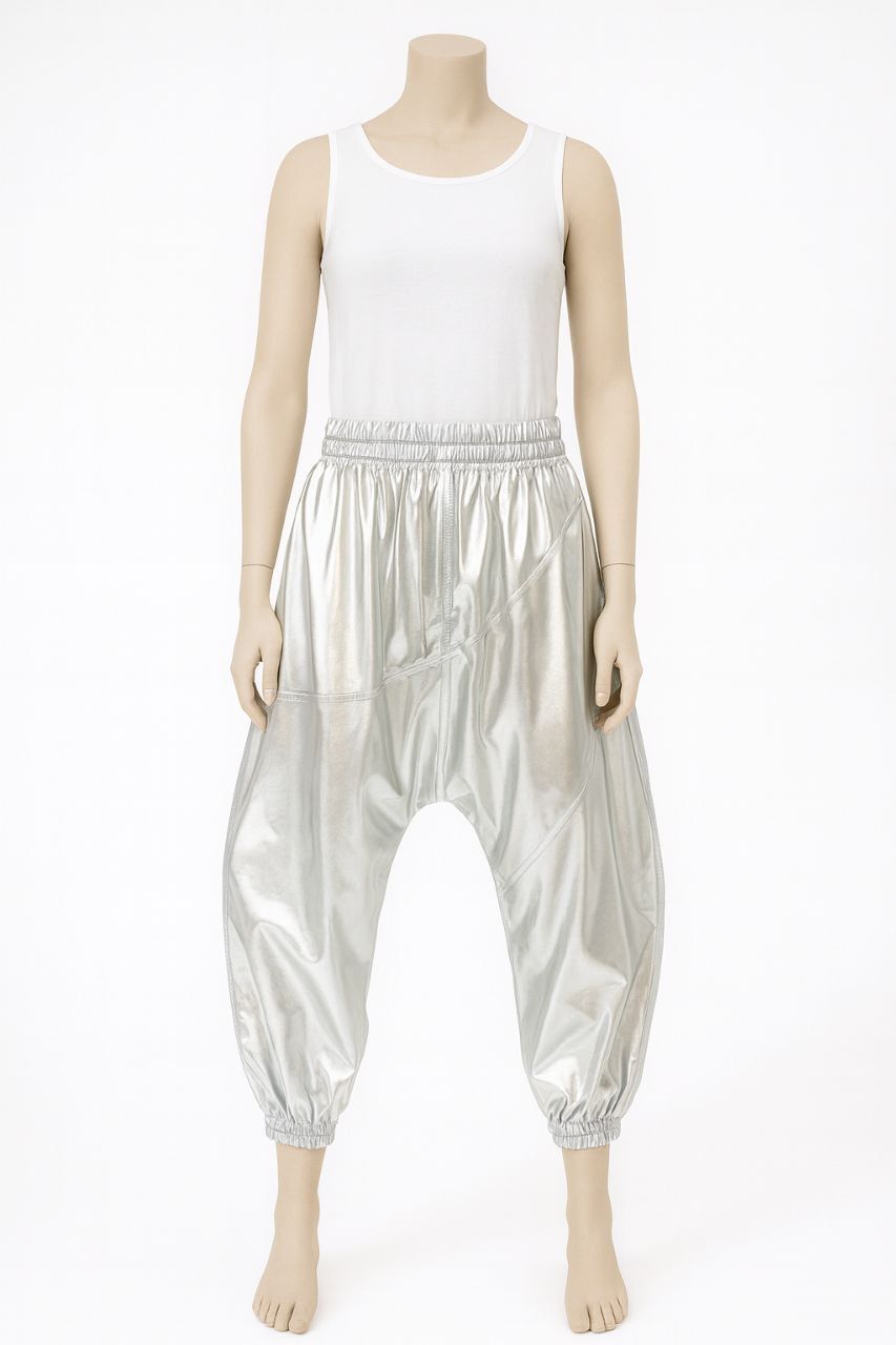 Metallic Silver Harem Pants with Elastic Waist