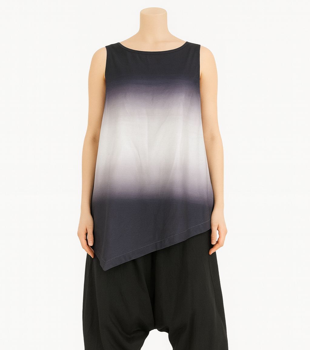 Ombre Gradient Sleeveless Top with Asymmetrical Hem