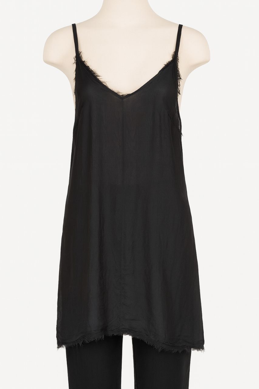 Black Sheer Lace-Trim Slip Dress